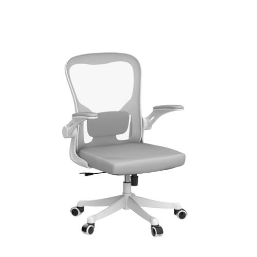 Monhey Office Chair - Ergonomic Office Chair with Lumbar Support & Flip Up Arms Home Office Desk Chairs Rockable Swivel High Back Computer Chair White Frame Grey Mesh Study Chair