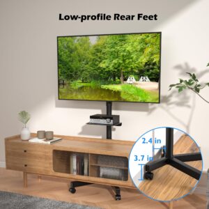 BONTEC Mobile TV Stand, Tilt Rolling TV Cart with Media Shelf and Locking Wheels, Fits 23-60” LED, LCD, OLED Flat & Curved TVs, Holds Up to 55lbs, Max VESA 400x400mm