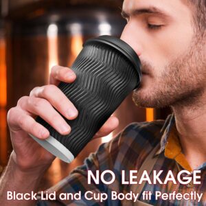 Ginkgo 100 Pack 16 oz Disposable Insulated Coffee Cups with Lids, Paper To-Go Coffee Cups for Coffee Bars, Hot Chocolate, Cocoa, and Hot Tea Drinks - Black