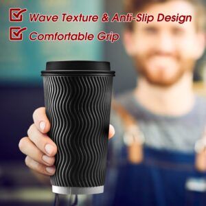 Ginkgo 100 Pack 16 oz Disposable Insulated Coffee Cups with Lids, Paper To-Go Coffee Cups for Coffee Bars, Hot Chocolate, Cocoa, and Hot Tea Drinks - Black