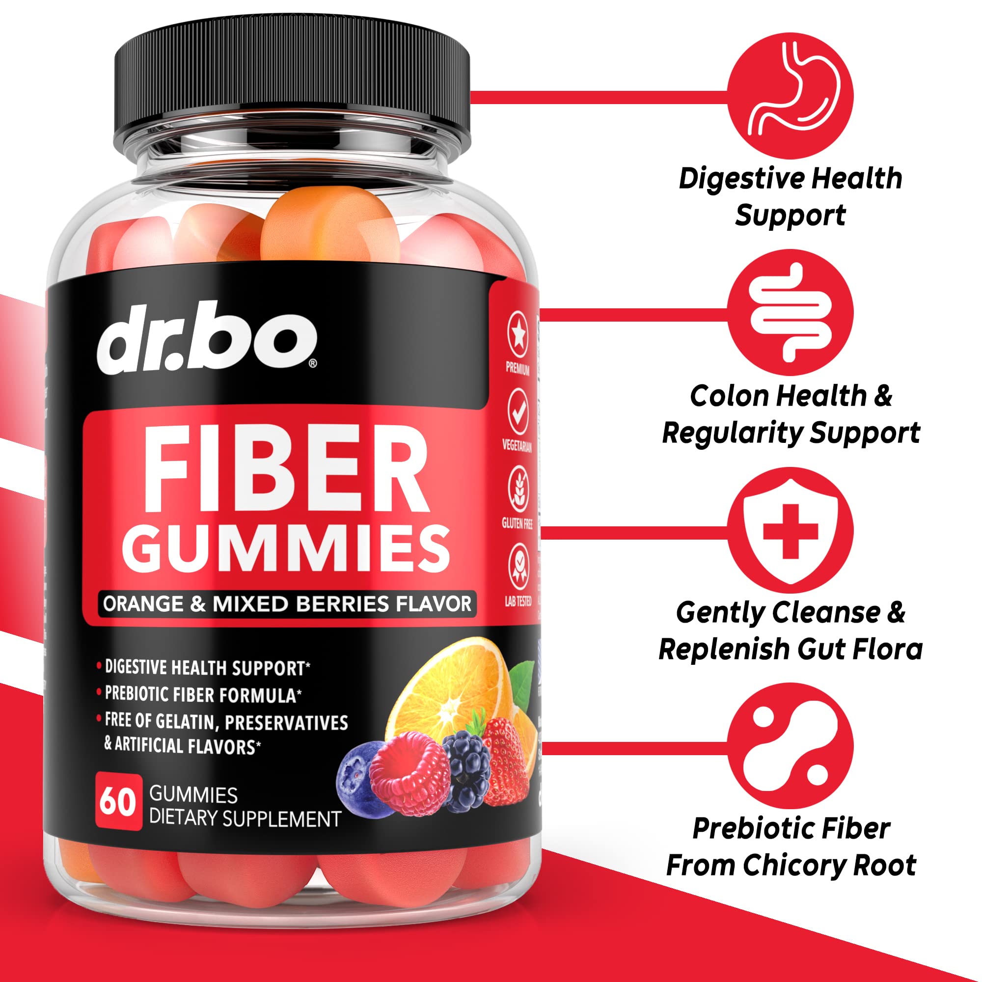 Fiber Gummies for Adults & Kids - Tasty Gummy Prebiotic Fiber Supplement for Max Digestive Gut Health Supplements for Women & Men - Daily Cleanse High Chicory Root Inulin Prebiotics - 60 Fiber Gummies