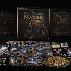 City of The Great Machine Board Game | 1-4 Players | Ages 14 and up | Steampunk | One-vs-Many | Hidden Movement | Cooperative & Solo | Average Playtime 45-90 min