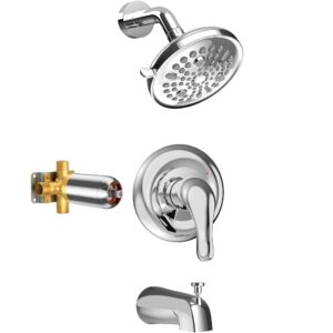 gabrylly tub shower kit, tub and shower faucet set with 9-setting rain shower head and tub spout, single-handle tub and shower trim kit, shower valve include,chrome