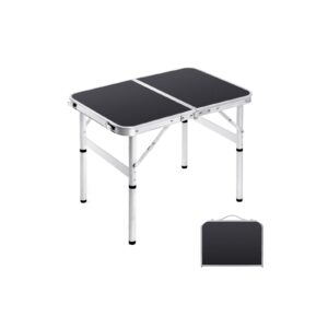 moosinily small folding table 2ft foldable camping table portable picnic table aluminum 2 height adjustable outdoor beach card black 23.6×15.7 inch