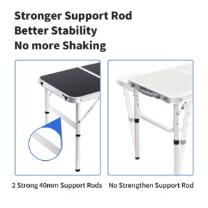 Moosinily Small Folding Table 2FT Foldable Camping Table Portable Picnic Table Aluminum 2 Height Adjustable Outdoor Beach Card Black 23.6×15.7 inch