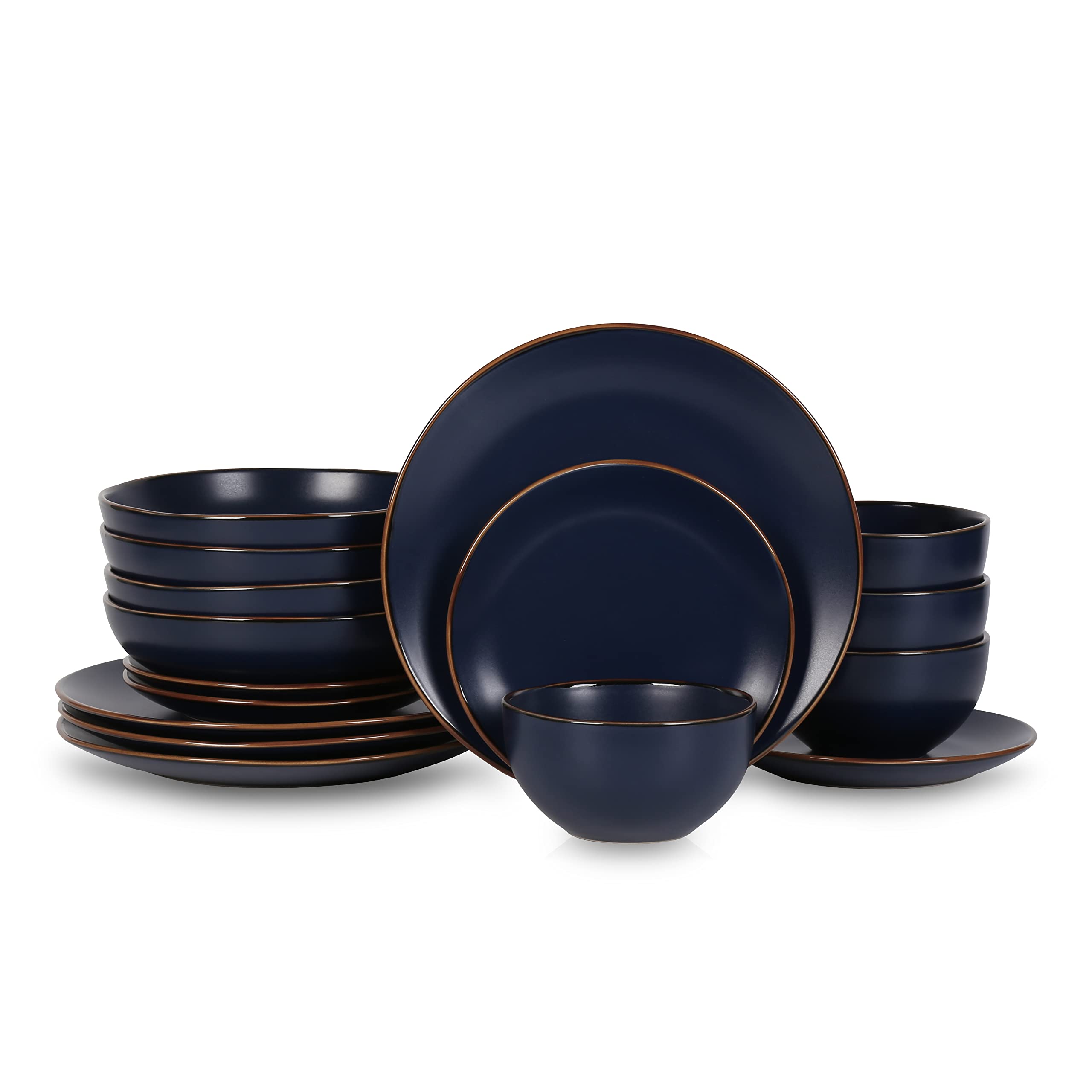 Stone Lain Brasa Modern Stoneware 16 Piece Dinnerware Sets, Plates and bowls Sets, Dish Set for 4, Blue