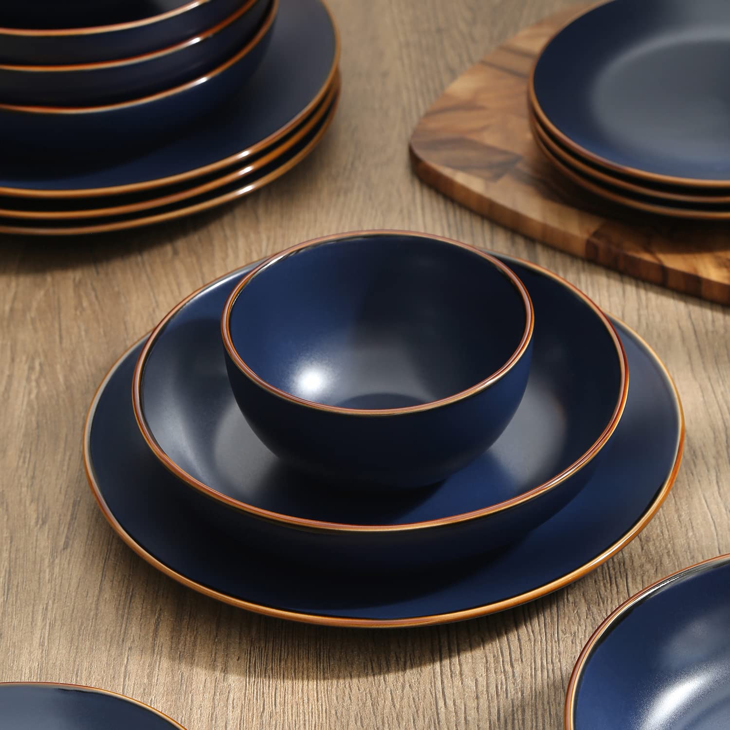 Stone Lain Brasa Modern Stoneware 16 Piece Dinnerware Sets, Plates and bowls Sets, Dish Set for 4, Blue