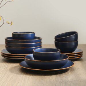 Stone Lain Brasa Modern Stoneware 16 Piece Dinnerware Sets, Plates and bowls Sets, Dish Set for 4, Blue