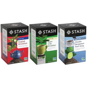 Stash Tea Bold Black Tea Sampler - Assortment of Caffeinated Premium Teas, Including English Breakfast, Irish Breakfast and Earl Grey Tea, 18-20 Count (Pack of 3)