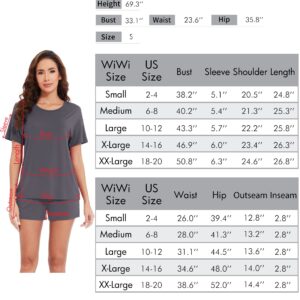 WiWi Pajamas for Women Soft Short Sleeve Sleepwear Cooling Pajama Set Shorts Pjs Loose Comfy Lounge Sets S-XXL, Black, X-Large