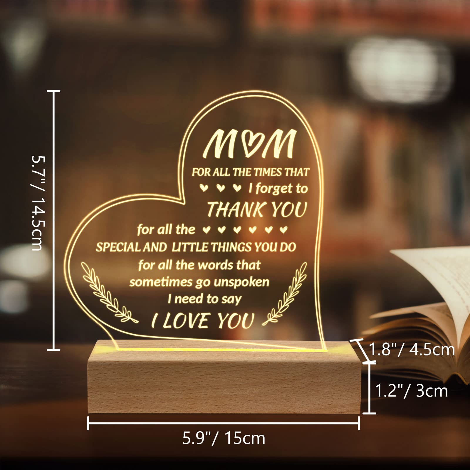 Petalsun Gifts for Mom from Daughter Son - Unique Engraved Wooden Base Lamp Presents, to My Mom Gifts, Mom Birthday Gifts