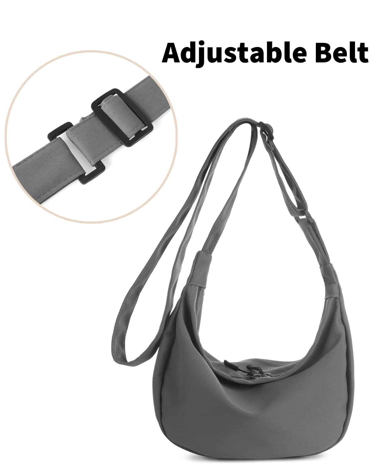 Small Sling Crossbody Bag for Women Men Trendy, Mini Crescent Bag with Adjustable Strap, 2 Zippers Lightweight Nylon Bag