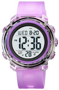 gosasa outdoor sport women watches fashion ladies casual watch calendar week display alarm 5bar waterproof pu strap led digital watch (x-purple)