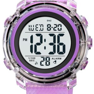 Gosasa Outdoor Sport Women Watches Fashion Ladies Casual Watch Calendar Week Display Alarm 5Bar Waterproof PU Strap LED Digital Watch (X-Purple)