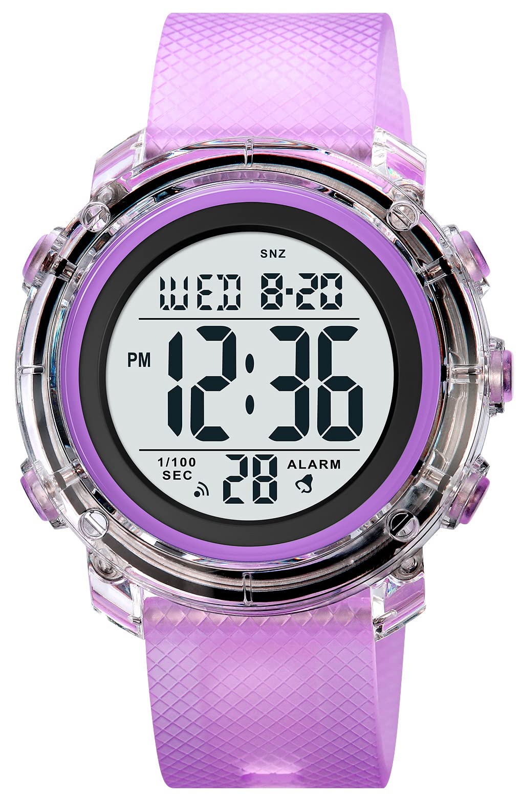 Gosasa Outdoor Sport Women Watches Fashion Ladies Casual Watch Calendar Week Display Alarm 5Bar Waterproof PU Strap LED Digital Watch (X-Purple)