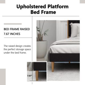 AGARTT Upholstered Platform Queen Size Bed Frame with Headboard Premium Stable Wood Slat Support No Box Spring Required Black