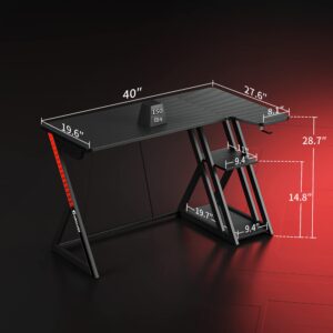 CubiCubi Aurora Gaming Desk with Carbon Fiber Surface, 40 Inch L Shaped Desk with Storage Shelves, Small Corner Computer Desk with Monitor Shelf, Gamer Desk PC Table, Black