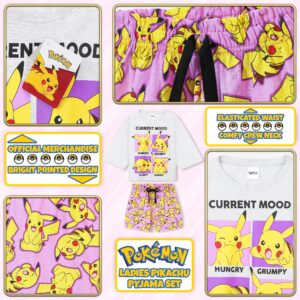 Pokemon Pyjamas for Women Teenagers Summer Pikachu Ladies Lounge Wear Sets 2 Piece (as1, alpha, l, regular, regular, Standard, Grey/Pink)