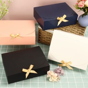 SWANGSA 16Pcs Gift Boxes with Lids, 10.6''x7.8''x3.1'' Blue Kraft Paper Gift Box, Bridesmaid Proposal Box with Ribbon and 70pcs Adhesive Dots, for Wedding, Packaging, Present, Birthday, Cupcake Boxes