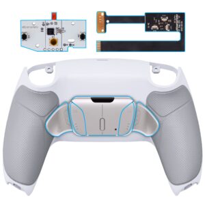 extremerate silver real metal buttons (rmb) version rise4 remap kit for ps5 controller bdm-010 020 w/gray rubberized grip white redesigned back shell, upgrade board, 4 back buttons for ps5 controller