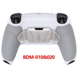 eXtremeRate Silver Real Metal Buttons (RMB) Version RISE4 Remap Kit for PS5 Controller BDM-010 020 w/Gray Rubberized Grip White Redesigned Back Shell, Upgrade Board, 4 Back Buttons for PS5 Controller