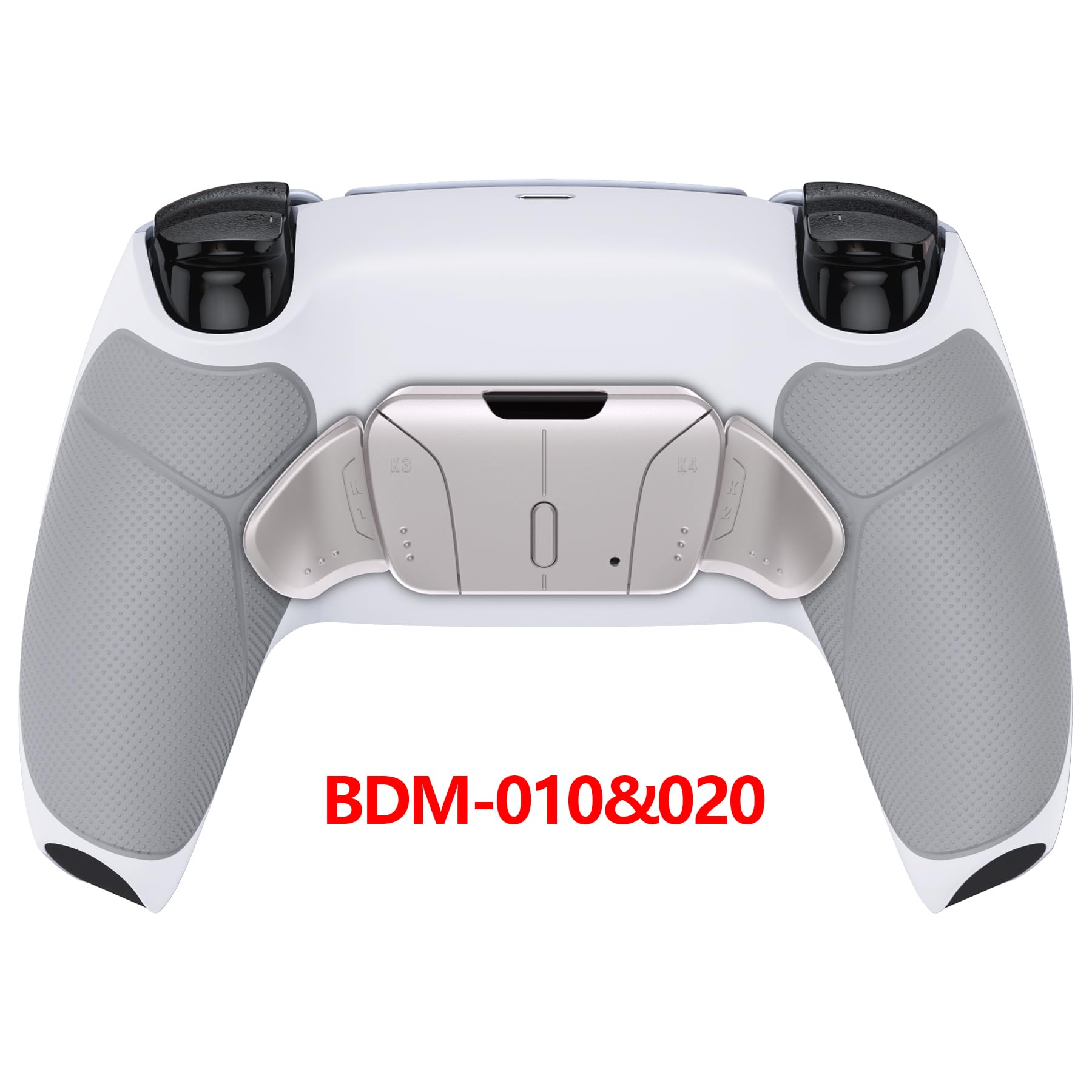 eXtremeRate Silver Real Metal Buttons (RMB) Version RISE4 Remap Kit for PS5 Controller BDM-010 020 w/Gray Rubberized Grip White Redesigned Back Shell, Upgrade Board, 4 Back Buttons for PS5 Controller