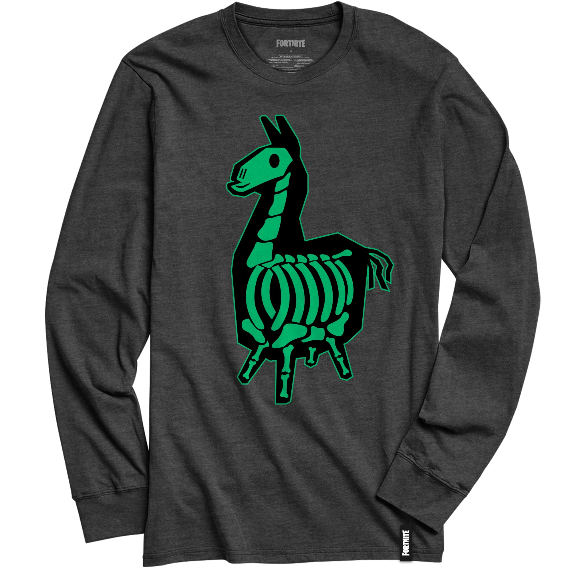 FORTNITE Big Boys' X-Ray Llama Long Sleeve T-Shirt, Charcoal Heather (M)