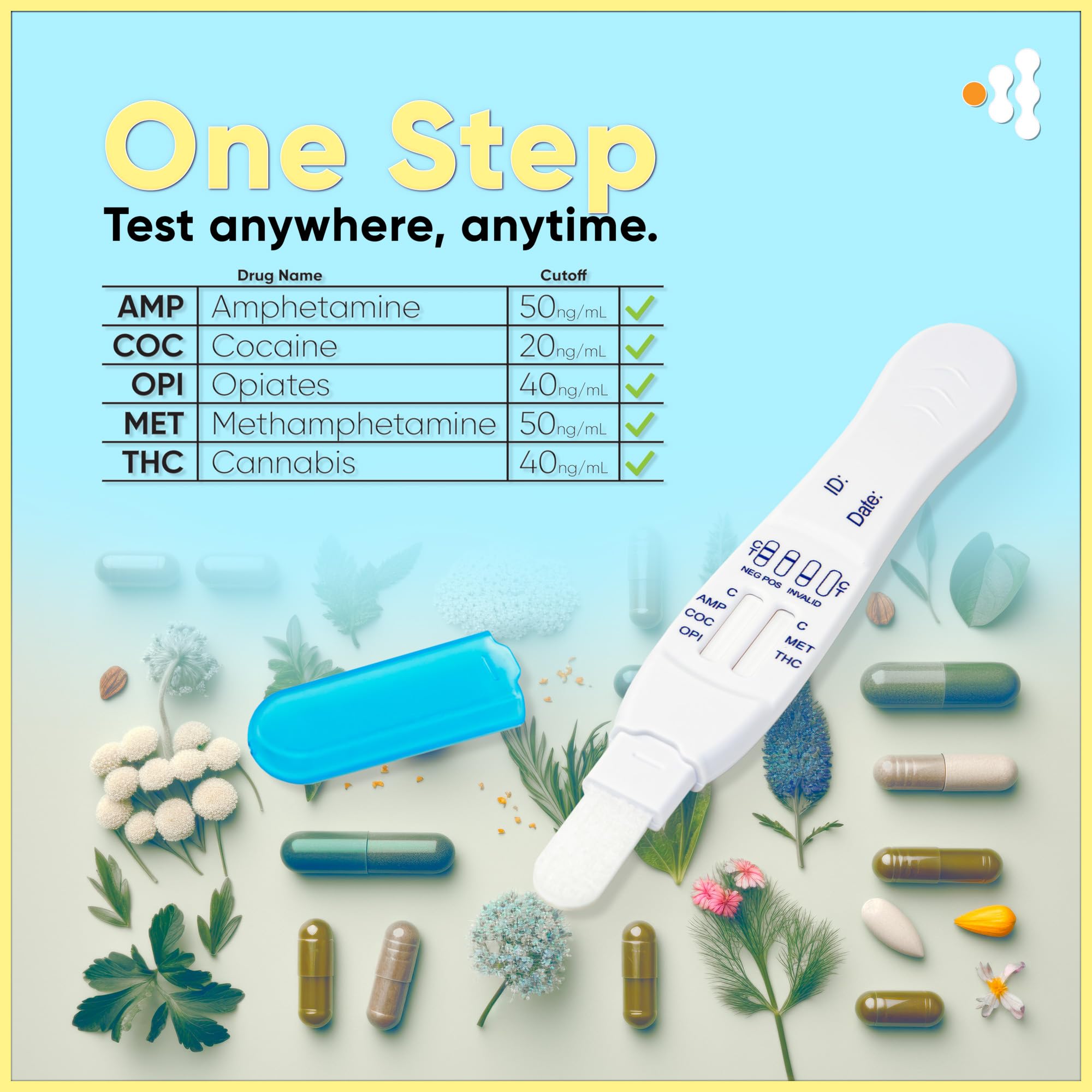 Prime Screen 5 Panel Multi-Drug Oral Fluid Test, One Step Employment and Insurance Testing (AMP, COC, MET, OPI,THC) - [2 Pack]