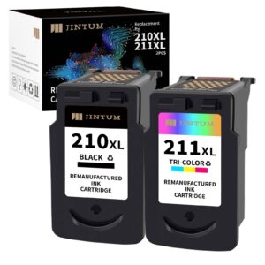 jintum remanufactured ink cartridges replacement for canon 210xl 211xl pg-210xl cl-211xl combo pack for pixma mx410 mx350 mx340 mp495 mp250 printer (1 black + 1 tri-color)