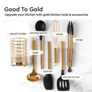 Black and Gold Knife Set with Block, Gold Kitchen Utensils, Gold Utensil Holder, Gold Measuring Cups and Spoons Set, Black and Gold Kitchen Gadget and Tools Set - Black & Gold Kitchen Accessories…