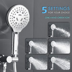 Lavatrum Polished Chrome Shower Faucet Set, Wall Mount Rain Shower System 10 Inches, and 5 Setting Handheld Shower Head Set, Included Rough-in Valve and Trim Kit