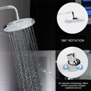 Lavatrum Polished Chrome Shower Faucet Set, Wall Mount Rain Shower System 10 Inches, and 5 Setting Handheld Shower Head Set, Included Rough-in Valve and Trim Kit