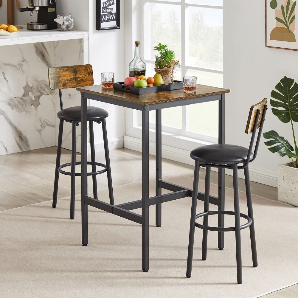 Hosnnile Bar Table Set for 2 with 2 PU Upholstered Stools, Pub Bistro Dinning Table and Stools with Backrest, Counter Height Bar Table Set for Apartment, Kitchen, Small Space