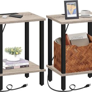 TUTOTAK End Table with Charging Station, Set of 2, Side Table with USB Ports and Outlets, Nightstand, 2-Tier Storage Shelf, Sofa Table for Small Space, Living Room, Bed Room V1TB01BG041