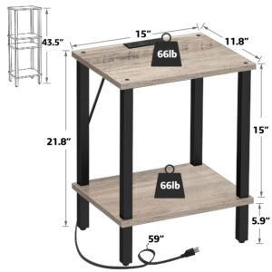 TUTOTAK End Table with Charging Station, Set of 2, Side Table with USB Ports and Outlets, Nightstand, 2-Tier Storage Shelf, Sofa Table for Small Space, Living Room, Bed Room V1TB01BG041