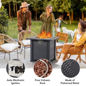 28 Inch Propane Fire Pit Table, PioneerWorks 50000BTU Rectangle Fire Table with Cover, Sturdy Steel and Iron Fence Surface, CSA Safety Certified, Companion for Your Garden Black