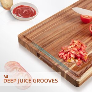 Large Acacia Wood Cutting Boards for Kitchen, 20 x 15 Inch Extra Large Wooden Cutting Board with Juice Groove, Reversible Butcher Block Cutting Board for Meat and Veggies