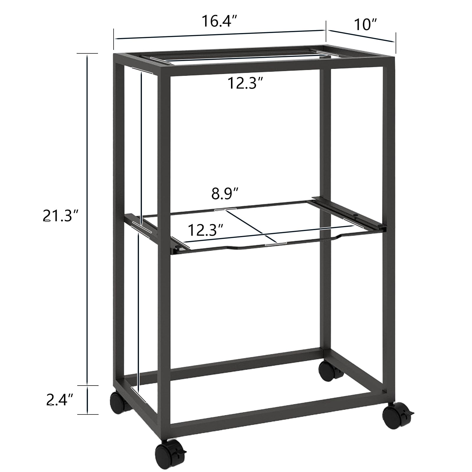 PUNCIA 2 Tiers Metal Rolling File Carts with Wheels Hanging Files for Letter Size Movable Pull-Out File Folder Rack Drawer File Cabinet for Home Office