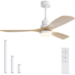 sofucor 52 inch ceiling fan with lights modern wood ceiling fan remote control dimmable led light 3 blades reversible dc motor for farmhouse bedroom living room patio with cover(burlywood)