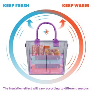 FITHOME Insulated Reusable Lunch Bag for Women/Men, Adult Thermal Tote Lunch Bag with Adjustable Crossbody Strap, Portable Leakproof Cooler Bags for Work/Picnic/Travel