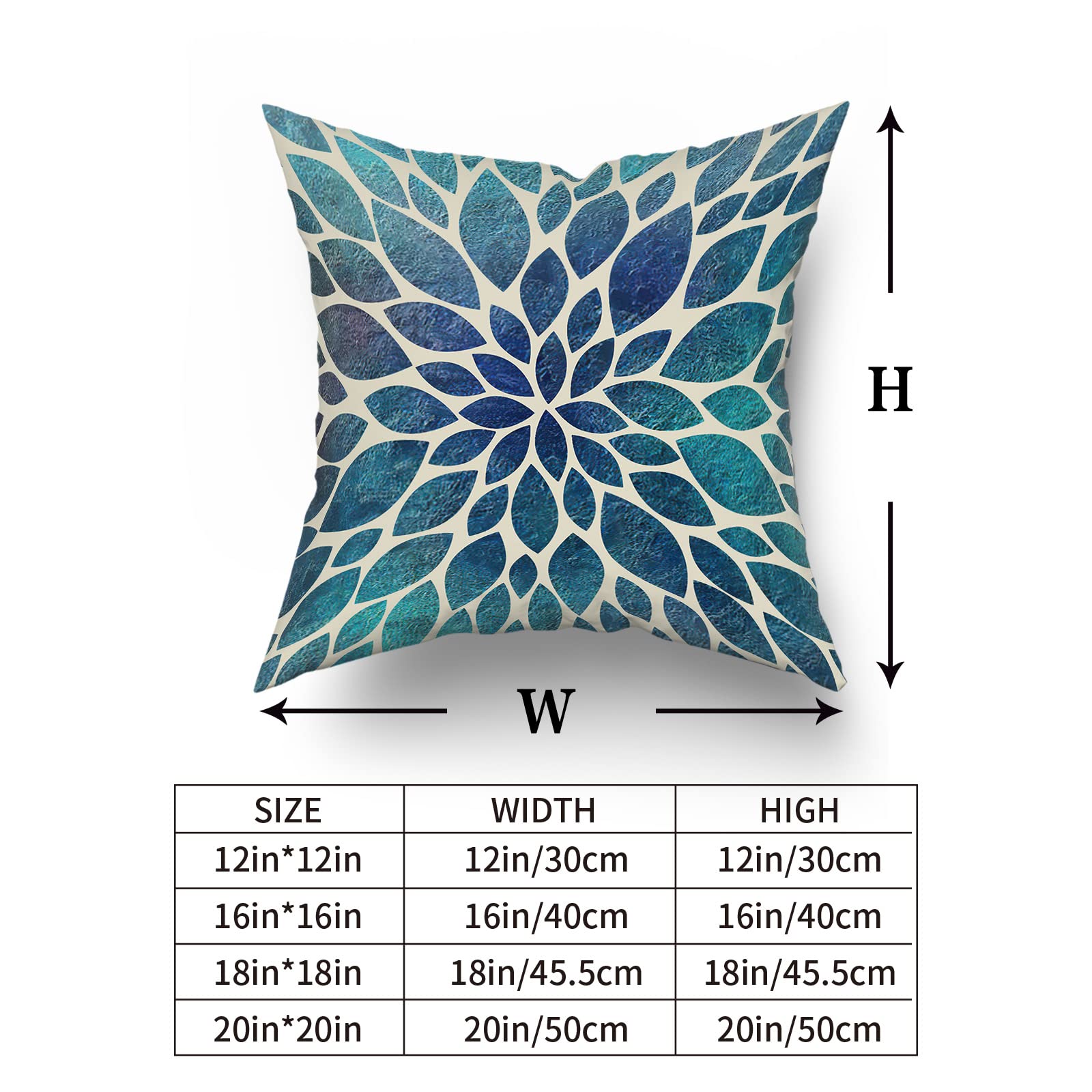 Spring Teal Dahlia Pillow Covers 18X18 in Navy Blue Teal Floral Couch Pillow Cases Modern Abstract Throw Pillows Set of 2 Summer Home Decor for Living Room Bedroom Bed Cushion Outdoor