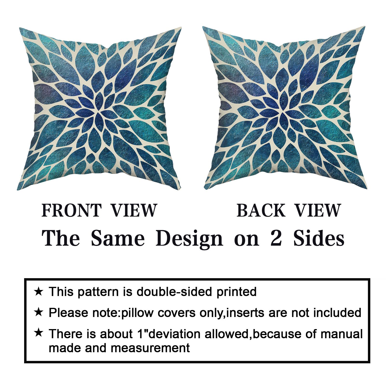 Spring Teal Dahlia Pillow Covers 18X18 in Navy Blue Teal Floral Couch Pillow Cases Modern Abstract Throw Pillows Set of 2 Summer Home Decor for Living Room Bedroom Bed Cushion Outdoor