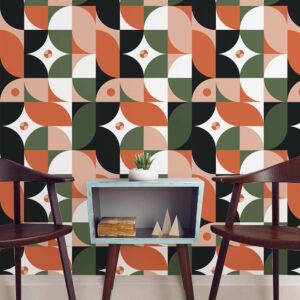 HAOKHOME 96130-1 Peel and Stick Wallpaper Geometric Olive/MistyRose/White/Black/Red Modern Wall Decor Bathroom Removable Contact Paper 17.7in x 9.8ft