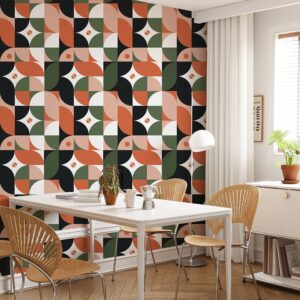 HAOKHOME 96130-1 Peel and Stick Wallpaper Geometric Olive/MistyRose/White/Black/Red Modern Wall Decor Bathroom Removable Contact Paper 17.7in x 9.8ft