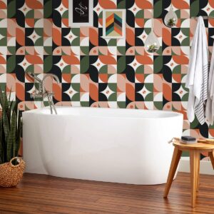 HAOKHOME 96130-1 Peel and Stick Wallpaper Geometric Olive/MistyRose/White/Black/Red Modern Wall Decor Bathroom Removable Contact Paper 17.7in x 9.8ft