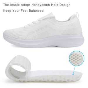 Santiro White Sneakers for Women Walking Shoes Lightweight Fashion Womens Tennis Shoes for Gym Non Slip Work Casual Shoe 8.5 US