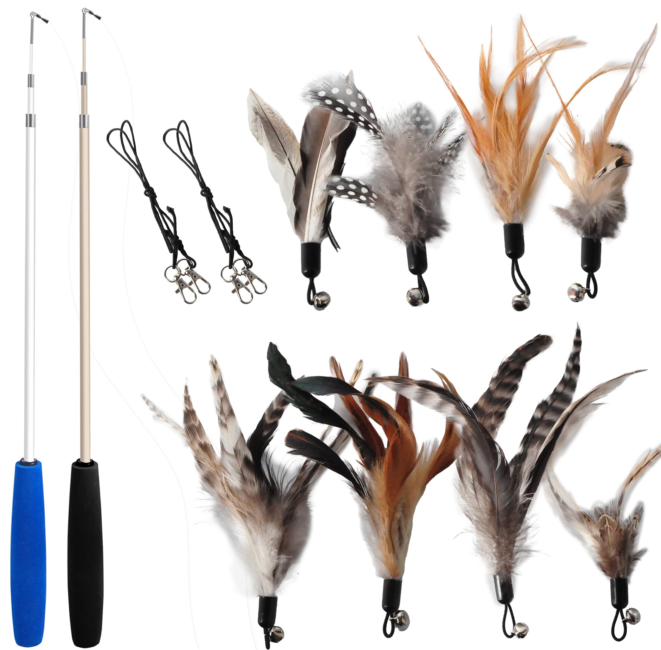 EcoCity Cat Toys - No Chemical Dyeing Cat Feather Toys for Indoor Cats - Include Cat Wand and Natural Feather Refills