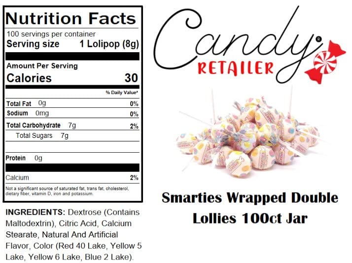 Candy Retailer Smarties Wrapped Double Lollies 100ct Jar (1 Jar)