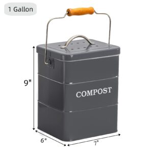 AVLA Compost Bin Kitchen Countertop, 1 Gallon Metal Composter Pail, Food Waste Composting Bucket, Odorless Trash Can with Lid, Scraps Caddy with Charcoal Filter, Counter Trash Keeper Container