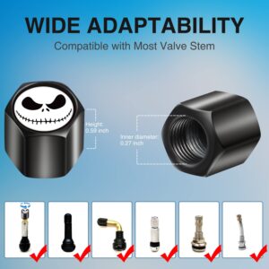 Akkya Tire Valve Stem Caps Cover for Car Bike Bicycle Motorcycles Tractors Mountain Bikes Trucks Jack Skellington Cartoon Anime Metal Chrome Tire Air Pressure Covers Wheel Accessories Parts